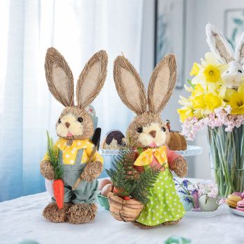 2pcs Easter Bunny Ornament Cute Rustic Rabbit Figurines Foam Decorative Bunny Home Decor 35cm