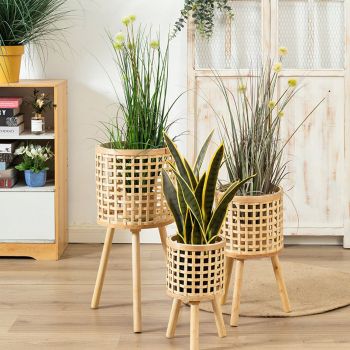 Woven Flower Pot Faux Rattan Planter High Living Room Floor Shelves