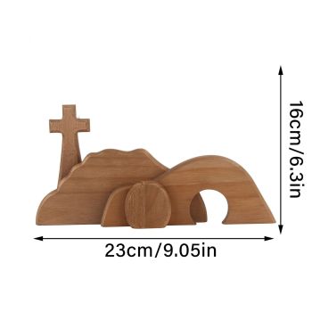 Easter Scene Cross Decoration Wooden Jesus Empty Tomb Statue Easter Cross Figurine Home Decor
