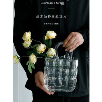 Glass Vase Transparent Hand Basket Living Room Flower Arrangement Creative Bag Fish Tank