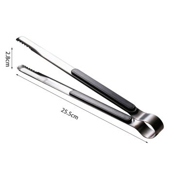 Kitchen Cooking Tong Stainless Steel Easy to Clean Teeth Mouth Steak Clip for BBQ Food 25.5cm Black