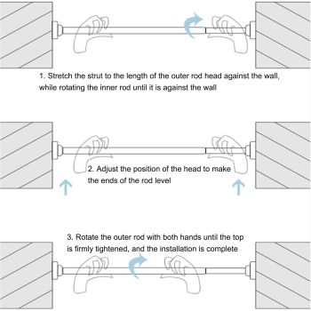 Adjustable Closet Rod Stainless Steel Punch Free Retractable Clothes Drying Rod for Bathroom Bedroom Closet 25 Tubes 55‑85cm