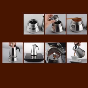 300ML Moka Pot Stainless Steel Italian Ergonomic Design Insulated Coffee Pot for Home