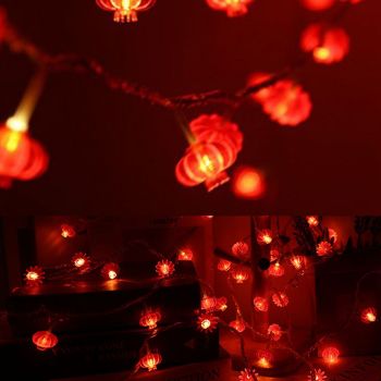 Red Chinese Lantern String Lights LED Light Beads Waterproof New Year Lantern with PVC Shell for Courtyards Without Tassel 6meter/19.7ft 40 Light