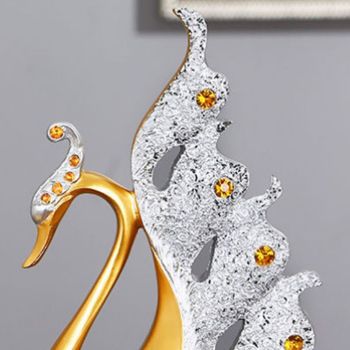 2PCS Peacock Ornaments Natural Resin Desktop Peacock Sculpture for Wine Cabinet TV Cabinet Home Gold and White 30cm/11.8in Height