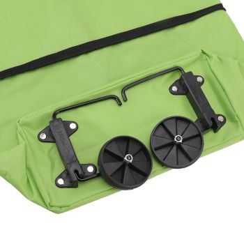 Shopping Cart Foldable Bag Large Capacity Zipper Design Oxford Cloth with Wheel for Camping Green