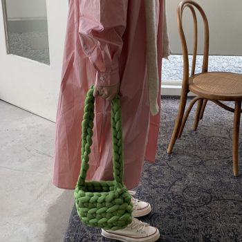 Wool Tote Purse Bag Cute Exquisite Hand Woven Fine Workmanship Wool Shoulder Bag for Daily Life Green
