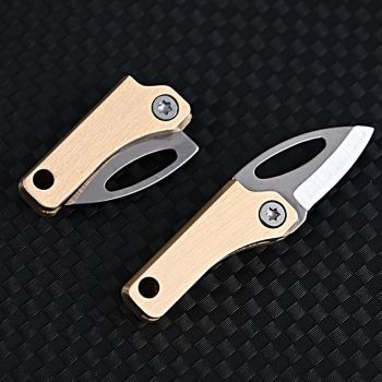 Mini Folding Knife Brass Handle Stainless Steel Blade Mini Magnetic Pocket Knife Outdoor Keychain Pendant Knife