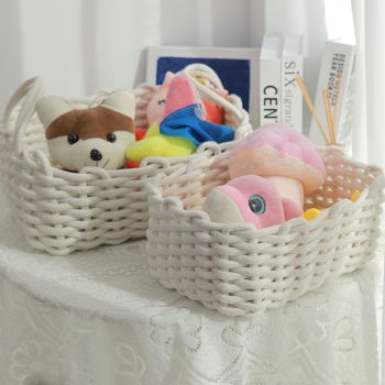 Cotton Rope Storage Basket Hand Knitting Nordic Style Desktop Storage Organizer for Key Snacks Underwear White 30x22x14cm/11.8x8.7x5.5in