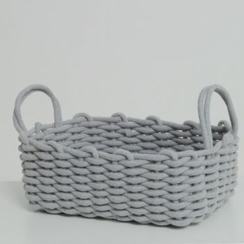 Cotton Rope Storage Basket Hand Knitting Nordic Style Desktop Storage Organizer for Key Snacks Underwear Grey 36x25x15cm/14.2x9.8x5.9in