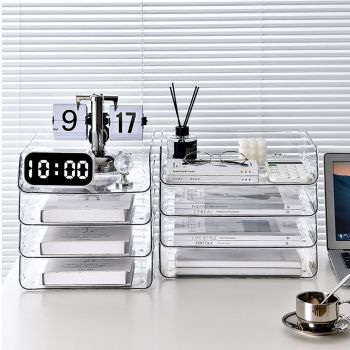 A4 Paper Storage Box Stackable Plastic Large Opening Single Layer Desktop File Organizer for Office Transparent 26.5x33x7.5cm/10.4x13.0x3.0in