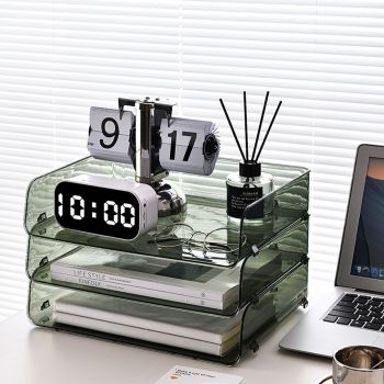 A4 Paper Storage Box Stackable Plastic Large Opening Single Layer Desktop File Organizer for Office Green 32.5x25x7.5cm/12.8x9.8x3.0in