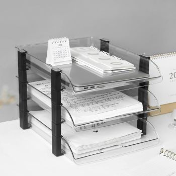 Desk File Letter Tray Layered Classified Documents Rack Acrylic Office Storage Rack Transparent 3 Layers 280x372x247mm