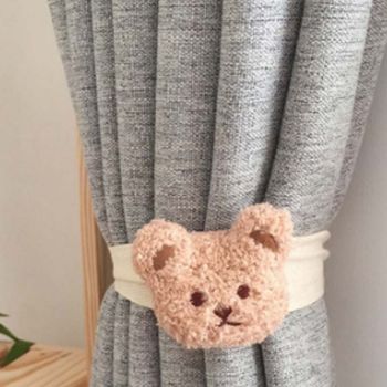 Curtain Tiebacks Embroidered Bear Head Curtain Strap Tie Rope Children Room Decoration Milk Tea Color Bear