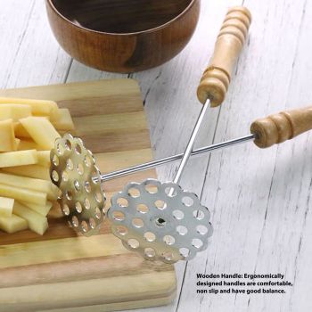 5pcs Potato Masher Portable Stainless Steel Wooden Handle Manual Spud Smasher Kitchen Tool