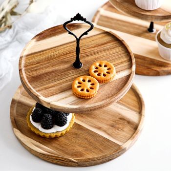 Wood Dessert Stand Rack Environmental Simple Vintage Wooden Dessert Display Tray Stand for Dessert Fruit Cake Snack Black Crown 2 Layers, Small
