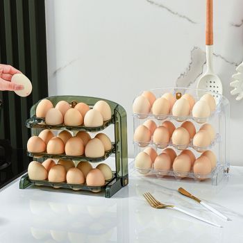 Foldable Egg Storage Container Simple 3 Layers Egg Protection Plastic Egg Tray Container Organizer for Home Kitchen Transparent Green