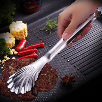 Cooking Tongs Multipurpose Heat Resistance Shell Shape Stainless Steel Kitchen Tongs for Cooking Barbecue Serving 201 (28cm/11.0in)