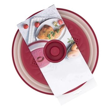 Dish Cover Foldable Drain Basket Dustproof Microwave Cover Splatter Guard for Home Cooking Red