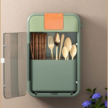 Wall Mounted UV Chopsticks Cage Multifunction Chopstick Draining Cleaning Holder Hot Air Drying Kitchen Cutlery Storage Box Green
