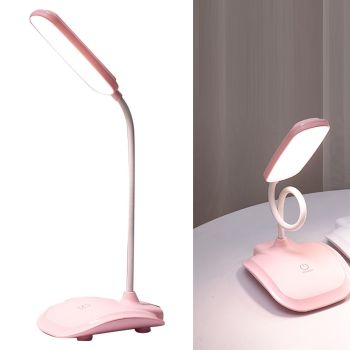 LED Desk Lamp Touch Control Three Level Color Temperature Stepless Dimming USB Charging Table Lamp Pink