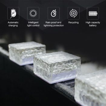 Solar Ground Light Ice Brick Shape Automatic Light Control Switch Waterproof Outdoor Landscape Lamp with Battery White Light