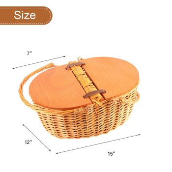 Woven Picnic Basket Durable Portable Wicker Hand Basket Rustic Fruit Basket with Lid for Outdoor Outing