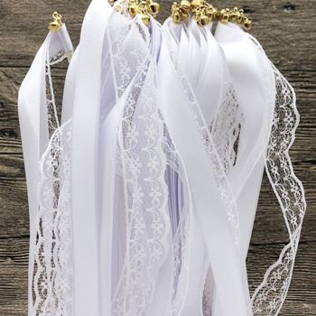 Lace Ribbon Fairy Wand Streamer Stick with Bell Ribbon Magic Wand Decoration for Lawn Wedding Festival Party