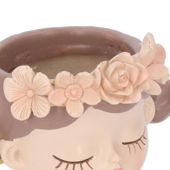 Girl Flower Pot Cute Shape Resin Face Planter Pot with Drainage Hole for Succulents Cactus Indoor Outdoor Decoration
