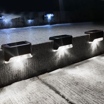 4 Pcs Solar Step Light White Lighting Waterproof High Strength Solar LED Deck Light Outdoor Stair Lamp