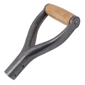 Shovel Handle Y Shaped 12.22in Inside Diameter Replacement Spade Handle with Wooden Grip for Garden Digging Raking Tool Silver