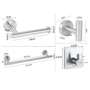 5 Pieces Bathroom Hardware Accessories Set Towel Rack Paper Holder Hook Adhesive Hook Multifunction Bathroom Set Silver
