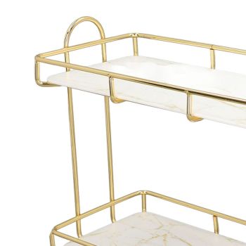2 Tier Bathroom Shelf Countertop Standing Shelf with Partition Cosmetic Storage Rack Holder Gold Small 31x23cm