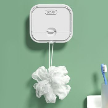 Home Soap Box Non Perforated Wall Mounted Draining Soap Box Flip Cover Bathroom Soap Box White
