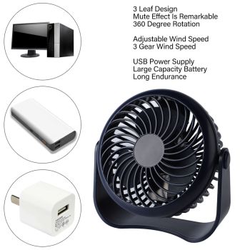 Small Desk Fan 3 Gear Wind Speeds Mute Rechargeable Summer Usb Mini Fan for Home Bedroom