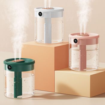 2L Double Nozzle Air Humidifier USB Double Jet Humidifier with LCD Humidity Display Large Capacity Aroma Oil Diffuser for Home Bedroom Green