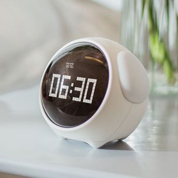 Expression Clock Cute Dog Shape Multifunctional LED Digital Alarm Clock Voice Activated Night Light White