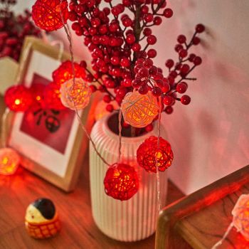 Rattan Ball String Light Decorative Romantic Rattan Ball String for Christmas Party Home Decor 1.5m/4.9ft