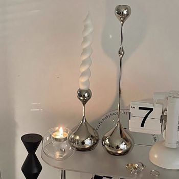 Candle Holder Ornament Stainless Steel Candlestick Holder Household Desktop Sculpture Decoration Sliver B Type