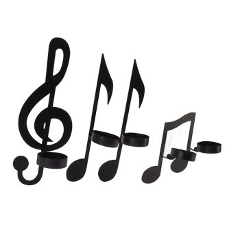 4Pcs Unique Iron Black Music Note Wall Sconce Candle Holder Wall Mount Hanging Tea Light Candle Decor