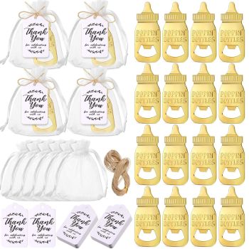 24 Set Baby Bottle Opener Zinc Alloy Cute Baby Bottle Shaped Bottle Opener Baby Shower Return Gift for Baby Shower Party Golden