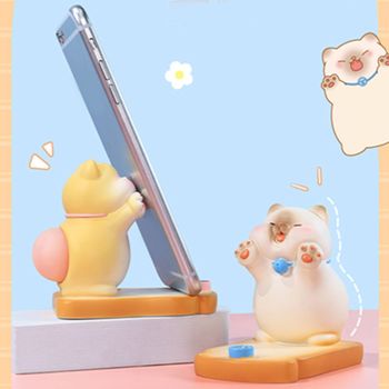 Cute Cat Cellphone Holder Resin Mini Portable Mobile Phone Stand Desk Ornament for Bedroom Office Ginger