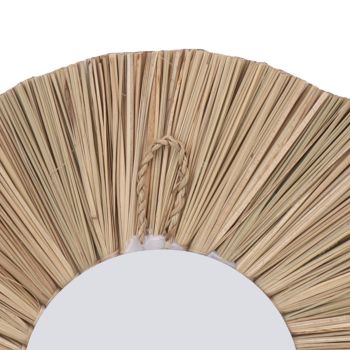 Seagrass Wall Mirror Hand Woven Decorative Round Seagrass Hanging Mirror for Entryway Bedroom Bathroom Original Color and White