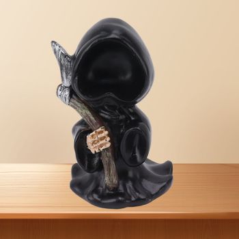 Grim Reaper Sculpture Resin Gothic Desktop Statue Figurine Decoration with Sickle for Halloween Party Stand