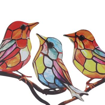 Birds On Branch Desktop Ornaments Iron Double Painted Bird Colorful Birds Ornament Tablet for Indoor Decoration 3 Birds (Opposite Direction )