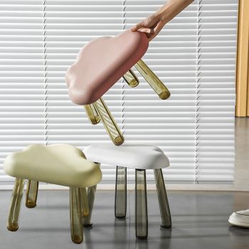 Children Stool Cloud Shape Top Transparent Leg Delicate Plastic Stool Gift Present Home Decoration White