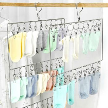 Stainless Steel Sock Drying Rack for Towels Cloth Diapers Bras Baby Clothes Underwear Hat Gloves 3 Layer 30 Clip
