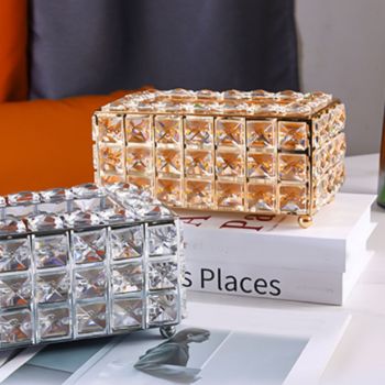 Tissue Dispenser Light Luxury Napkin Storage Box Metal Crystal Glass Tissue Holder for Home
