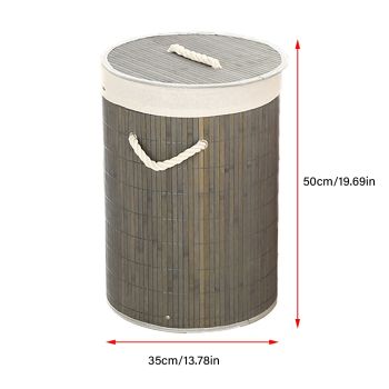 Foldable Laundry Basket Grocery Basket Bamboo Large Capacity Dirty Clothes Storage Bucket for Home 1.0 Grey Round