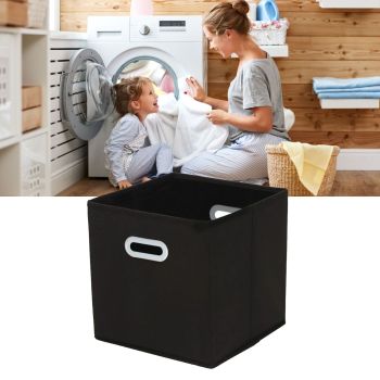 Fabric Cube Organizer Black Dual Handles Foldable Storage Bins Baskets for Home Bedroom Toy Clothing Organize